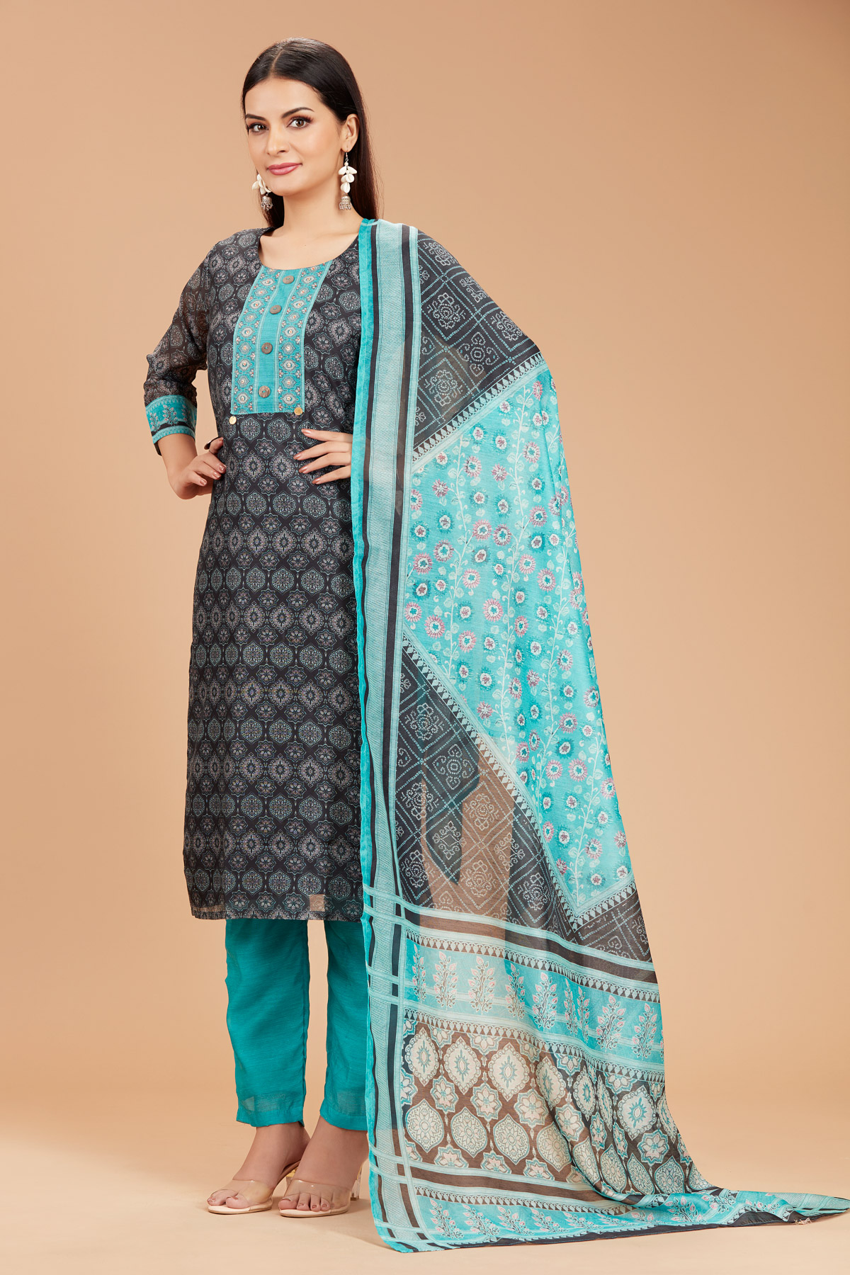 Black 3-Piece Suit Set With Dupatta